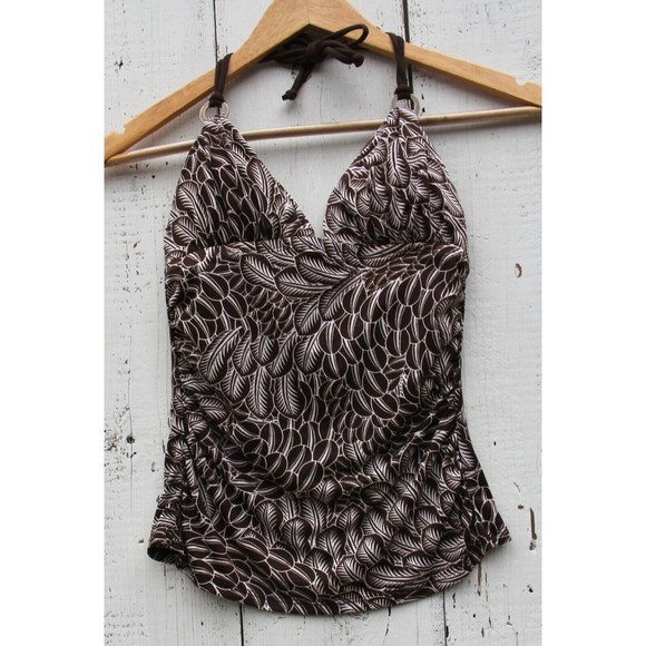 Robin Piccone Brown and White Halter Tankini Swimsuit Top Women's Size Small